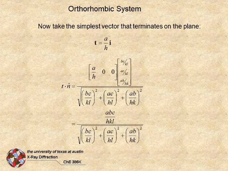 Orthorhombic System Now take the simplest vector that terminates on the plane: